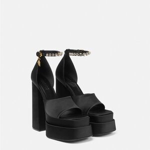 Versace Black Satin Platform Heels